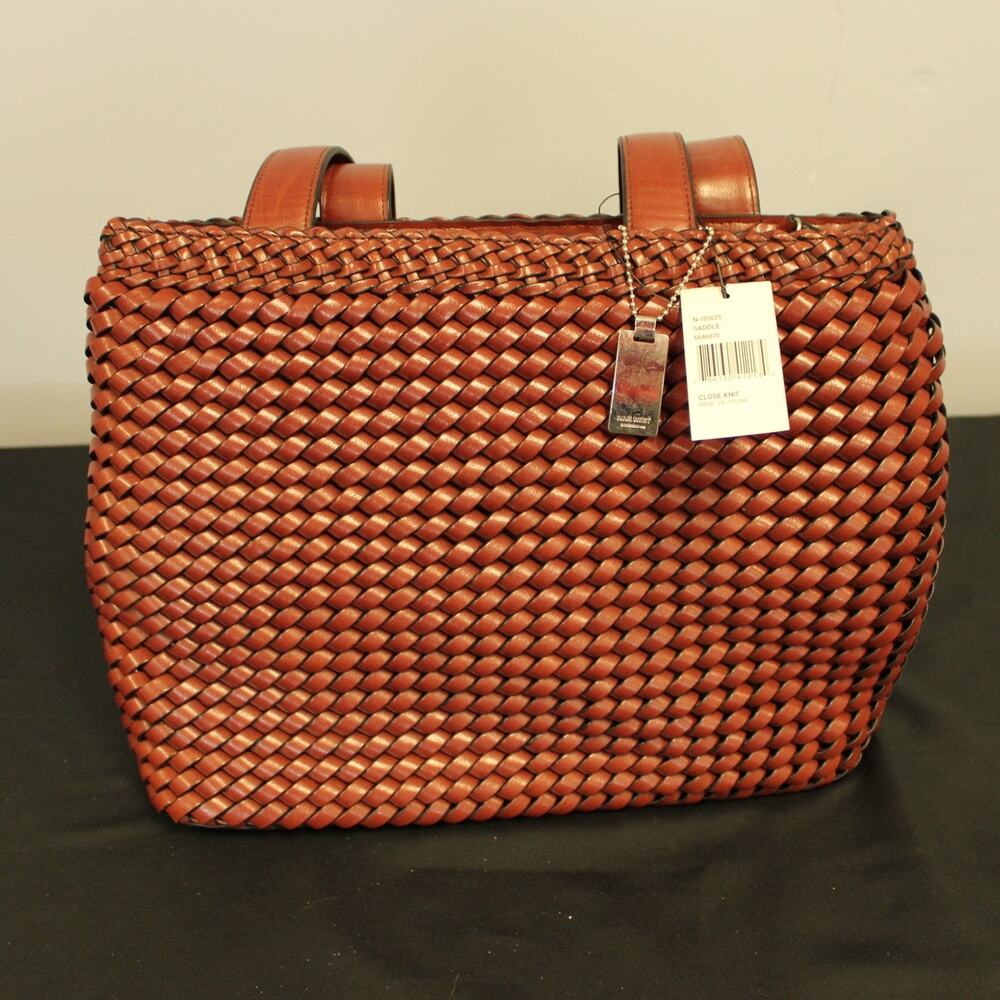 VTG Nine West Brown Woven Basketweave Shoulder 10" Tall Bag NWT